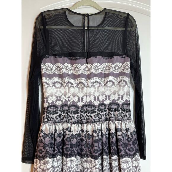 Eliza J Cocktail Dress Size 6 Purple Floral Mesh Sleeves Fit & Flare Whimsygoth - Picture 5 of 8